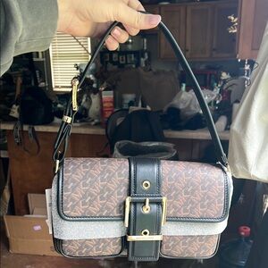 Michael Kors Brown and Black Shoulder Bag with Elegant Design